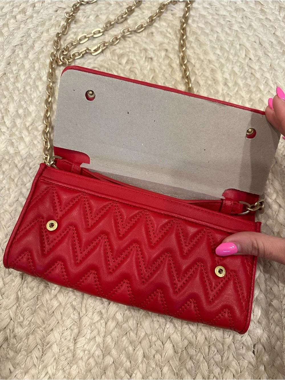 Valentino Red Quilted Crossbody with Gold Chain